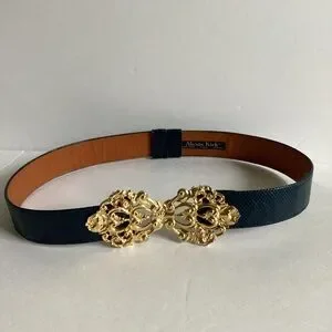 Alexis Kirk Snakeskin Belt Gold Buckle Womens Medium Adjustable Blue 80s Vintage Alexis Kirk Adjustable, Snake Skin Belt, Navy Blue, 1980s - Etsy main image 2